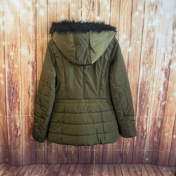 Rampage Women’s Military Olive Puffer Jacket with Faux Fur Hood Size Large - Picture 9 of 12